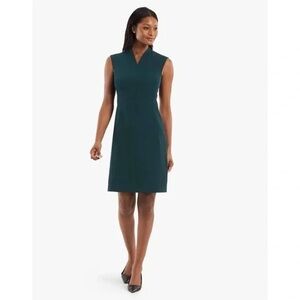 Sleeveless V-Neck Sheath Dress in Teal Green
